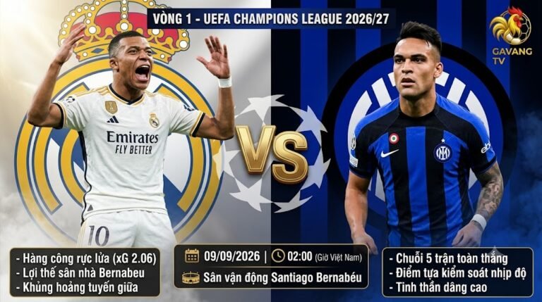 Nhận định trận đấu Real Madrid vs Inter Milan vòng 1 Champions League 2026/27 chi tiết trên Gavang TV.